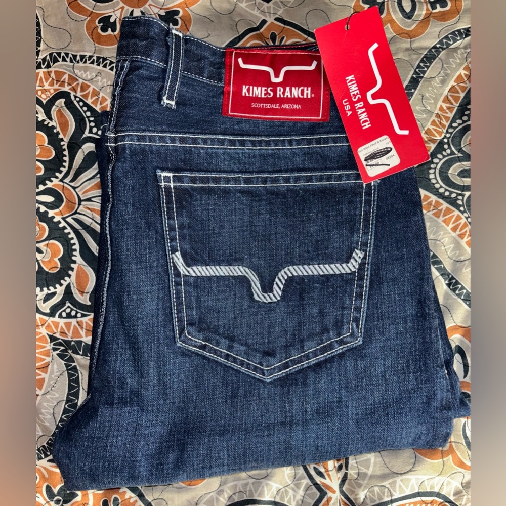 NWT Kimes Ranch Men's Dark Blue Straight Jeans SIZE 33x36